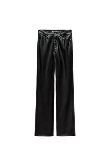LEATHER EFFECT LONG LENGTH STRAIGHT-LEG TROUSERS