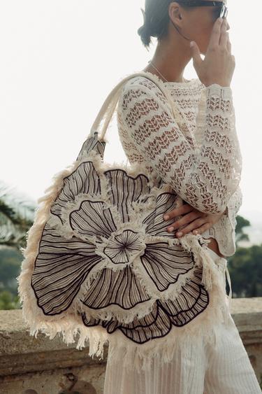 FLORAL EMBROIDERED MAXI TOTE BAG - Brown by Zara