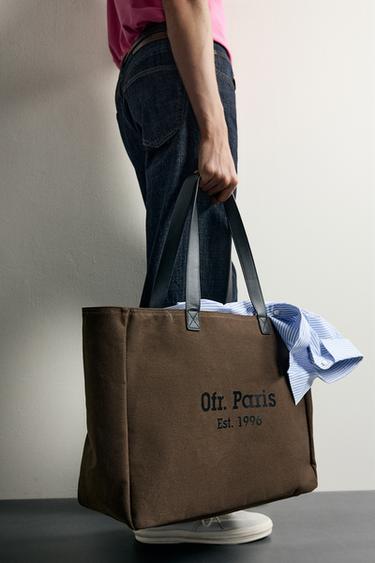 Zara 0FR. PARIS X ZARA LEATHER-DETAIL SHOPPER BAG - Brown - Image 0