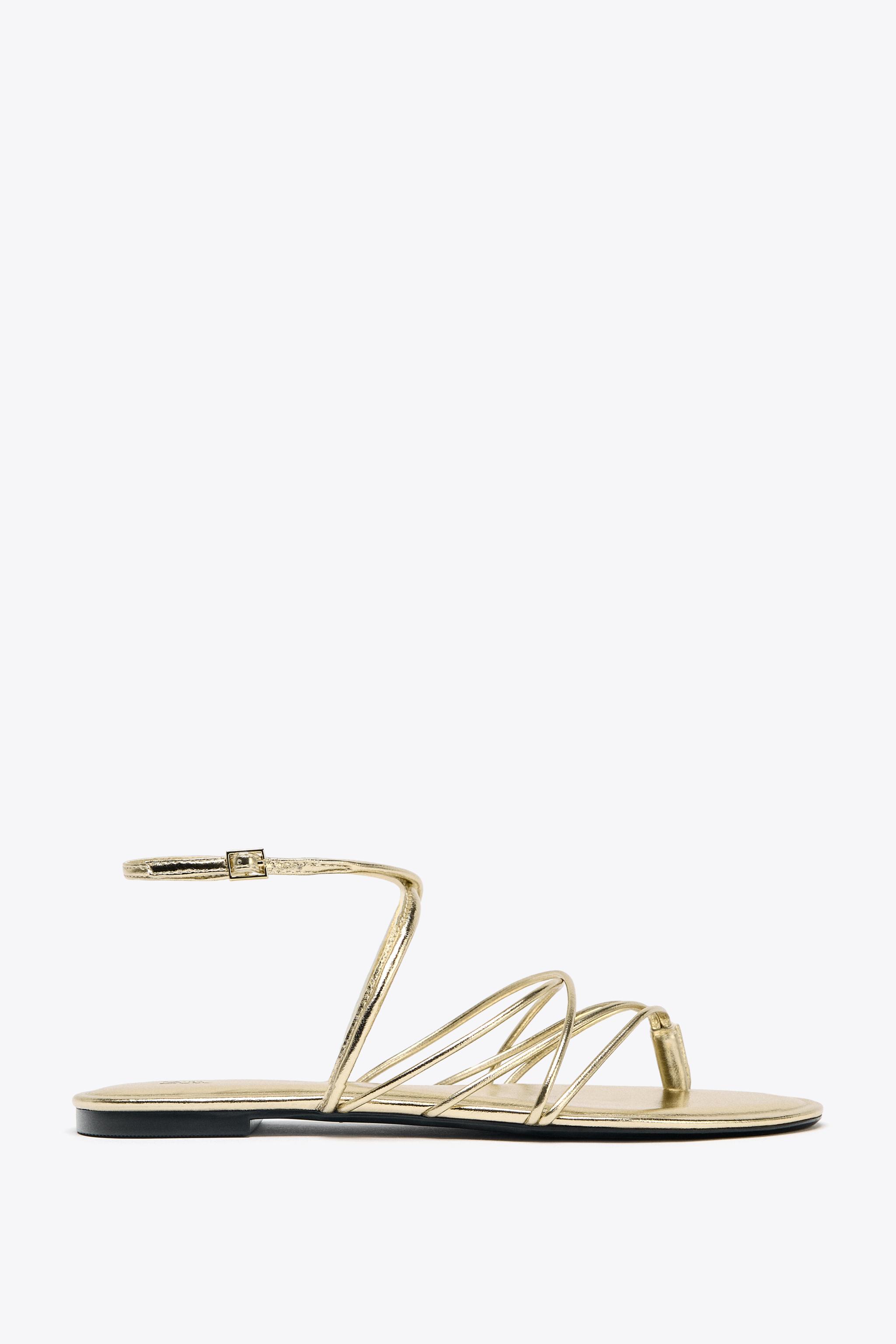 スペイン発送 ZARA ゴールドストラップ付きフラットサンダル ゴールドストラップ フラットサンダル - ゴールド | ZARA Japan