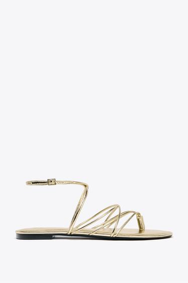 SANDALIA PLANA TIRAS DORADA - Oro de Zara