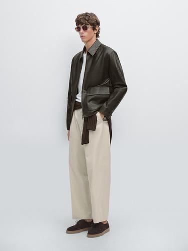 Zara Distressed effect short nappa leather jacket - Brown - Image 0