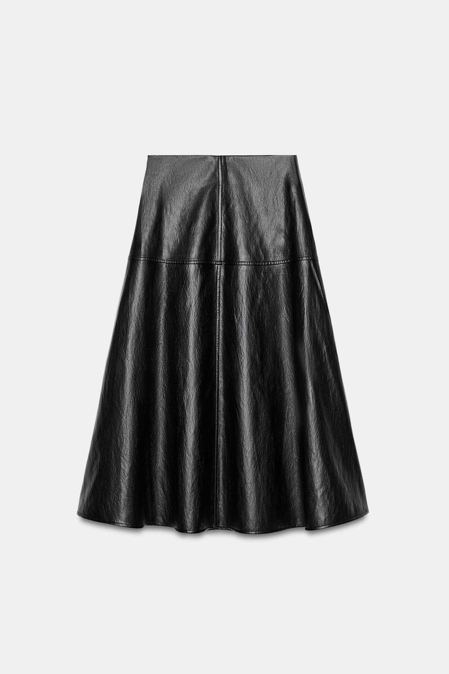 Женская юбка Zara Faux Leather A-LINE MIDI, цвет: Чёрный — фото 9