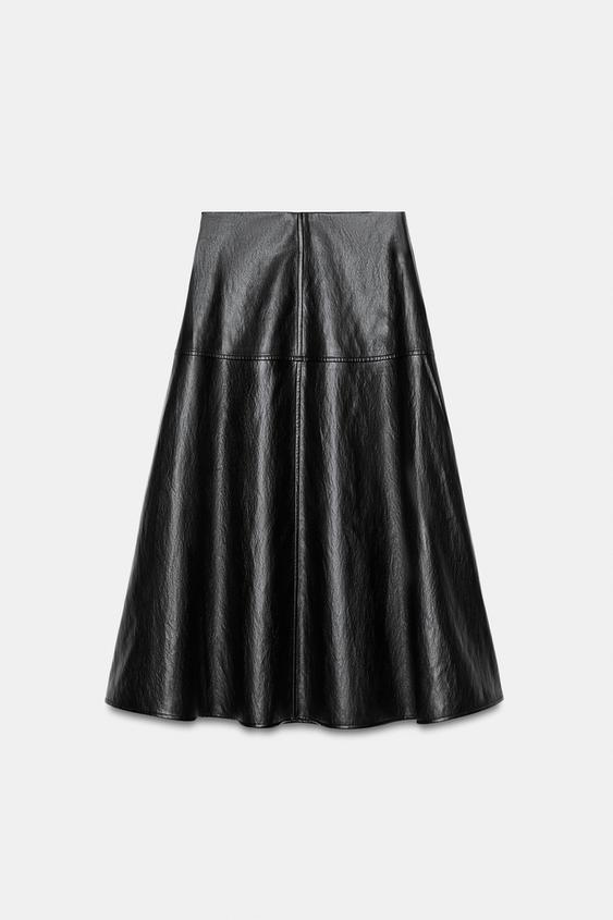 JUPE MI-LONGUE CAPE MATIÈRE SYNTHÉTIQUE - Noir de Zara - Image 6