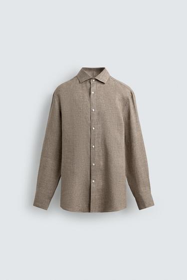 CAMISA REGULAR FIT 100% LINO - Arena / Vigoré de Zara - Imagen 0