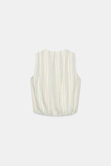 BLOUSE RAYURES BALLON - Écru / Bleu marine de Zara - Image 7