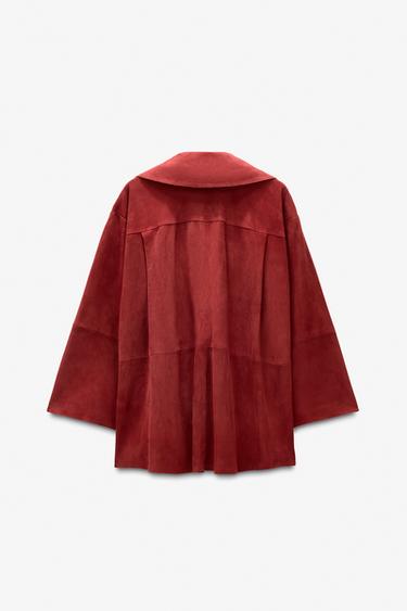 LIMITED EDITION SUEDE LEATHER POCKET SHIRT - Burgundy by Zara - Image 4