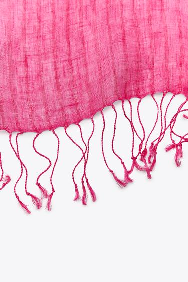 100% LINEN STRIPED SCARF - Fuchsia by Zara - Image 2