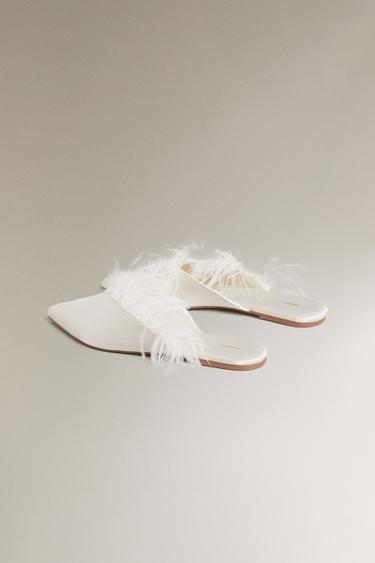 CHAUSSONS OUVERTS À L’ARRIÈRE PLUMES - Blanc écru de Zara - Image 3