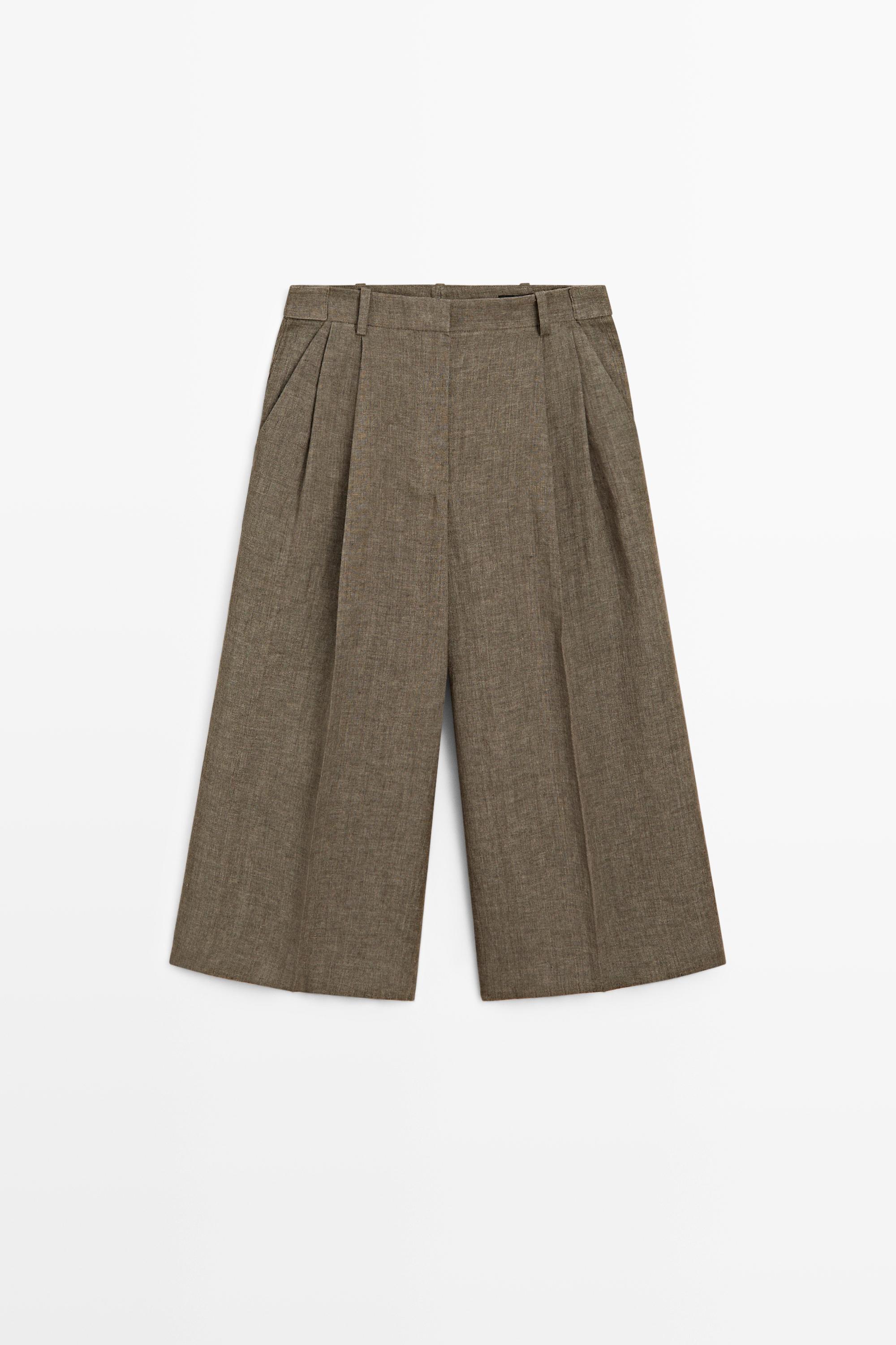 Flowing melange linen Bermuda shorts