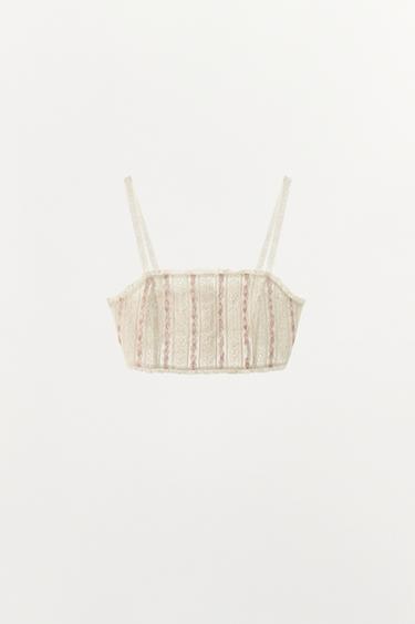 CROPPED TOP MET CONTRASTERENDE STRIK - Ecru van Zara