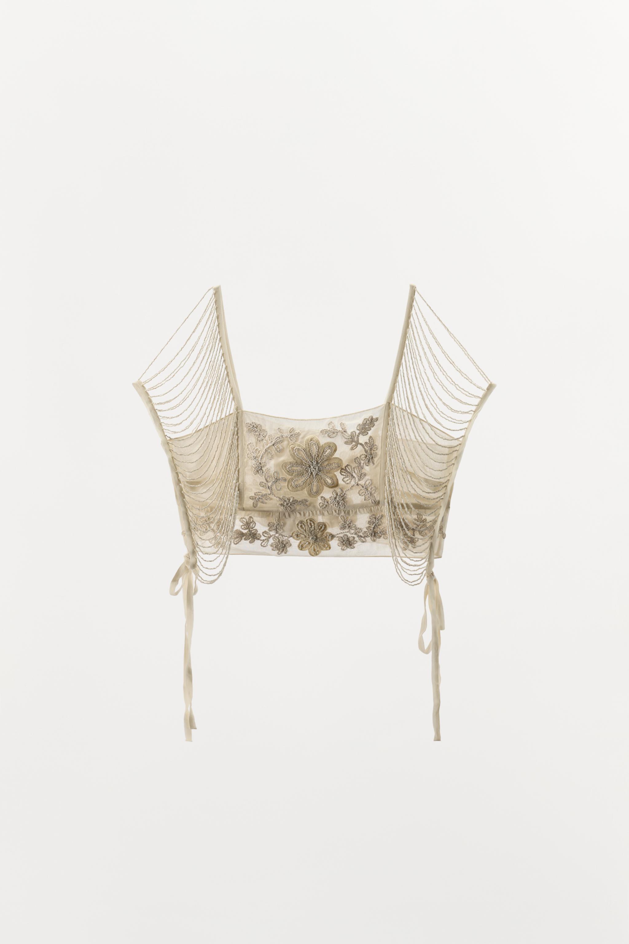 BEADED EMBROIDERED FRINGE TOP - Oyster-white | ZARA United