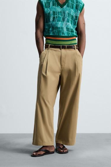 PLEATED WIDE-LEG TROUSERS - camel by Zara