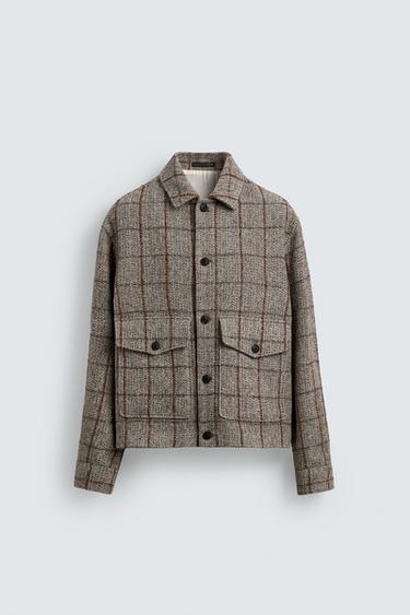 SOBRECAMISA CUADROS CON LANA - Tostado de Zara