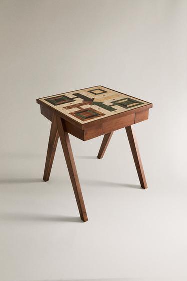 TABLE D'APPOINT PLATEAU PARCHIS MARBRE - Marron foncé de Zara - Image 1