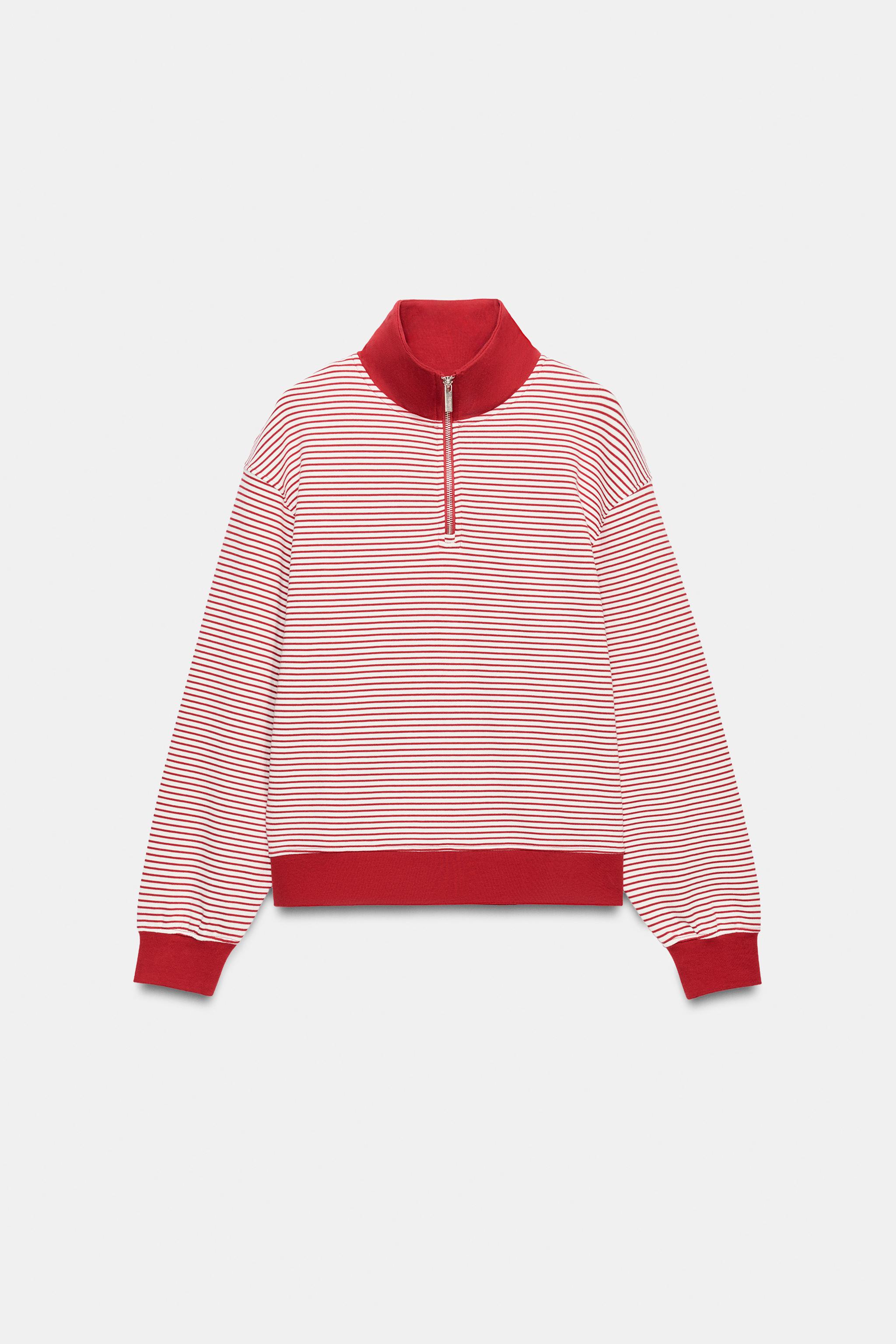 Zara FERMUARLI ÇİZGİLİ SWEATSHIRT görsel 8