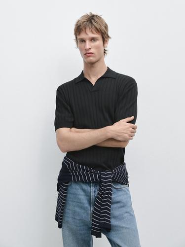 Zara Cable-knit polo sweater - Navy blue