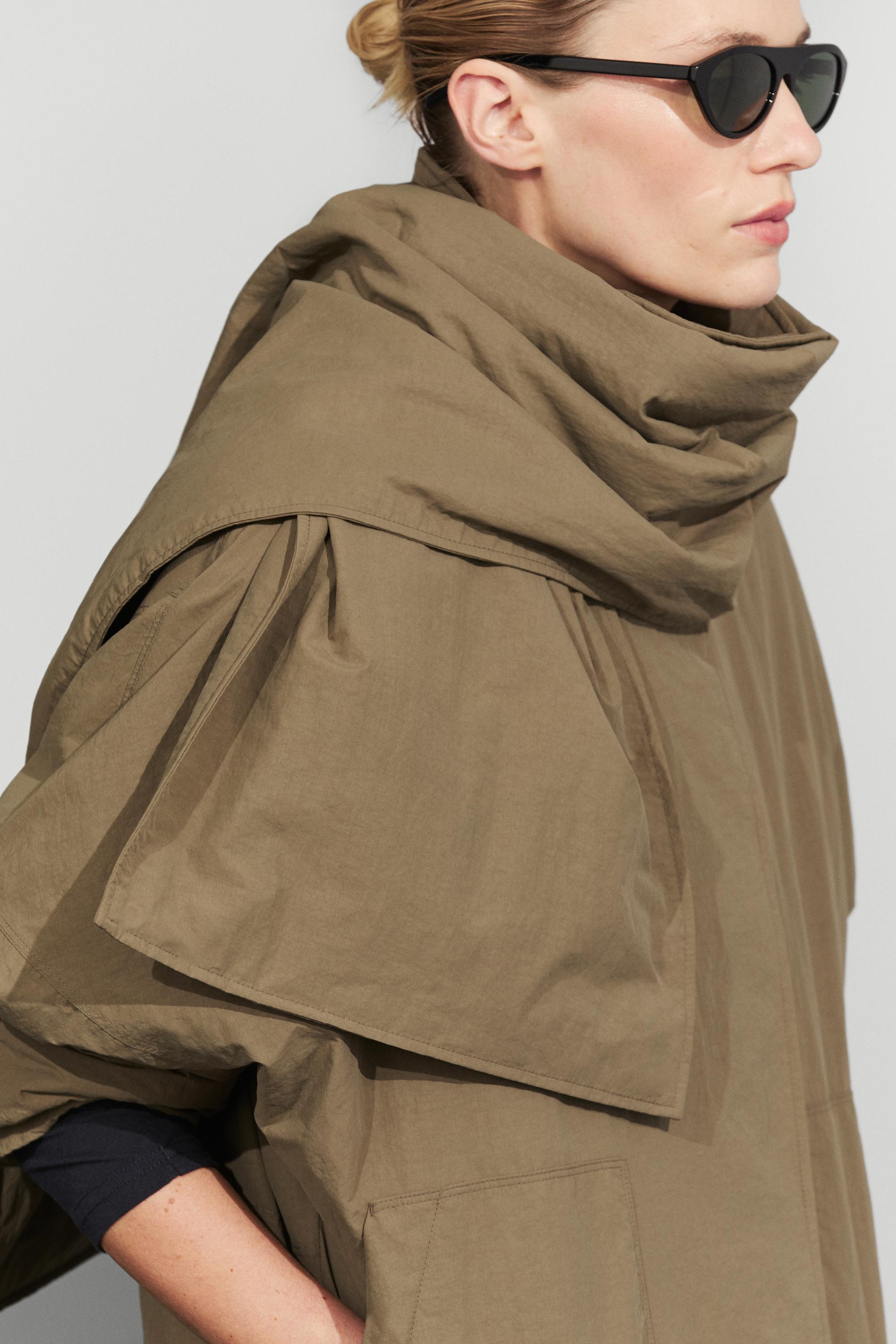 Quilted bomber jacket with scarf — taupe brown