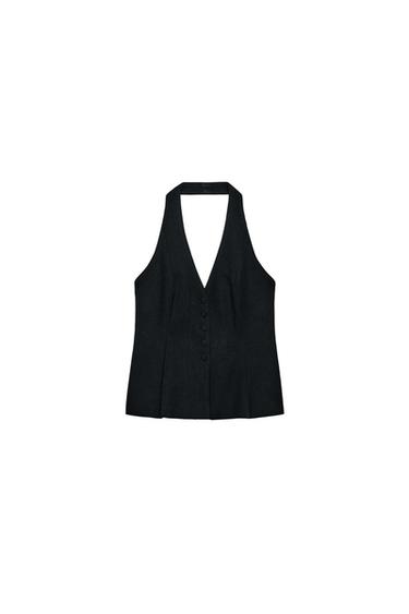 TOP CHALECO HALTER BOTÓN FORRADO - Negro de Zara