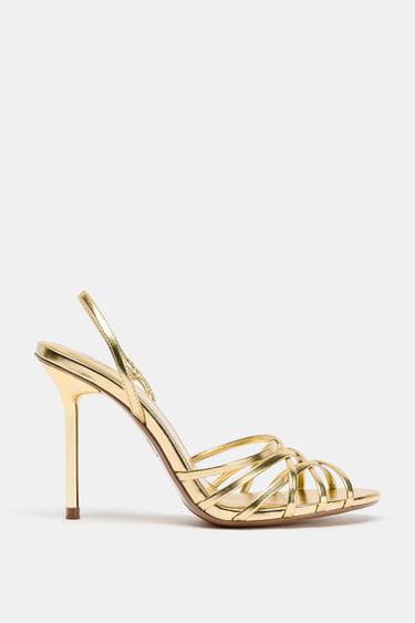 SANDALIA TACÓN EFECTO METALIZADO - Oro de Zara