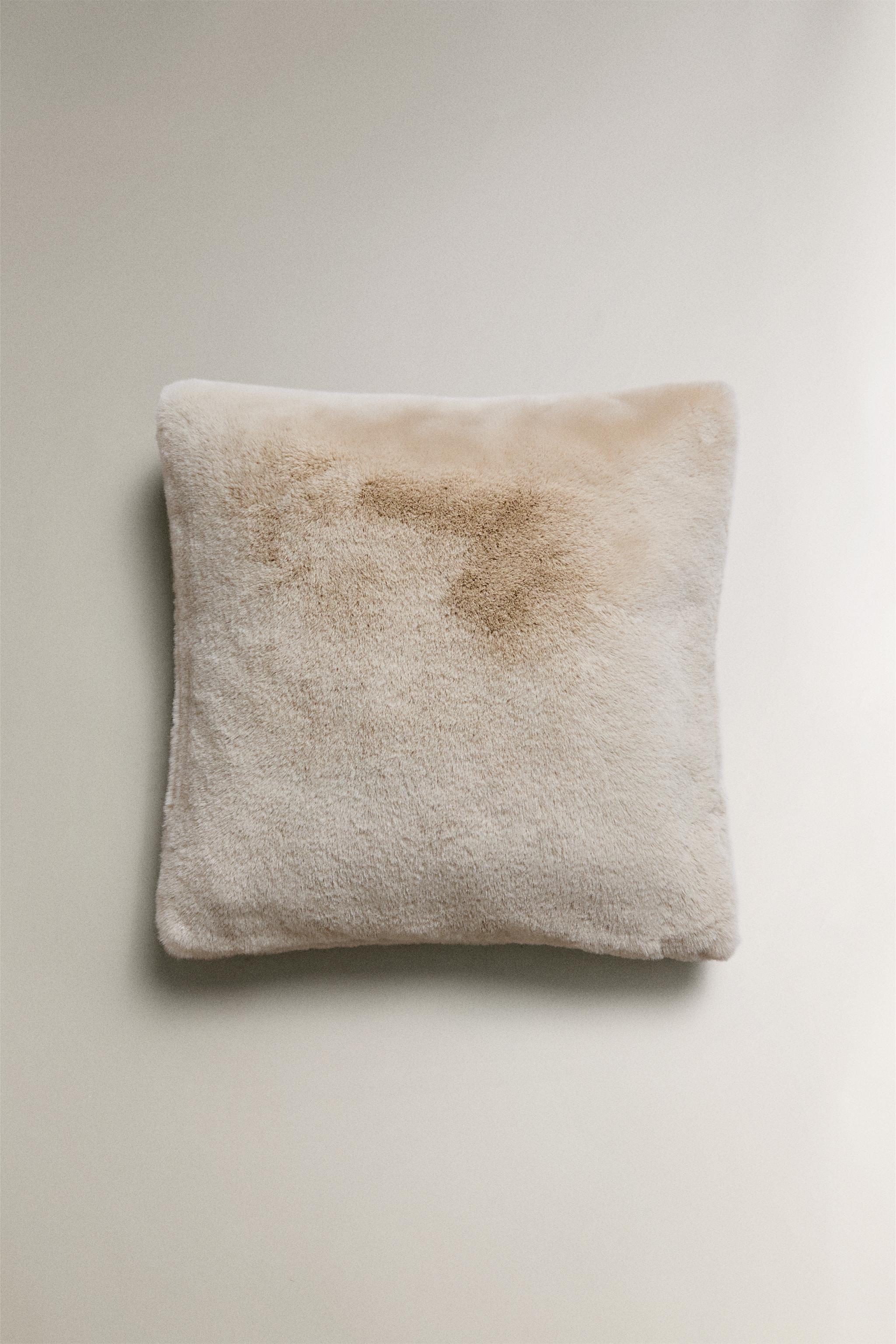 Cream faux fur throw pillow best sale