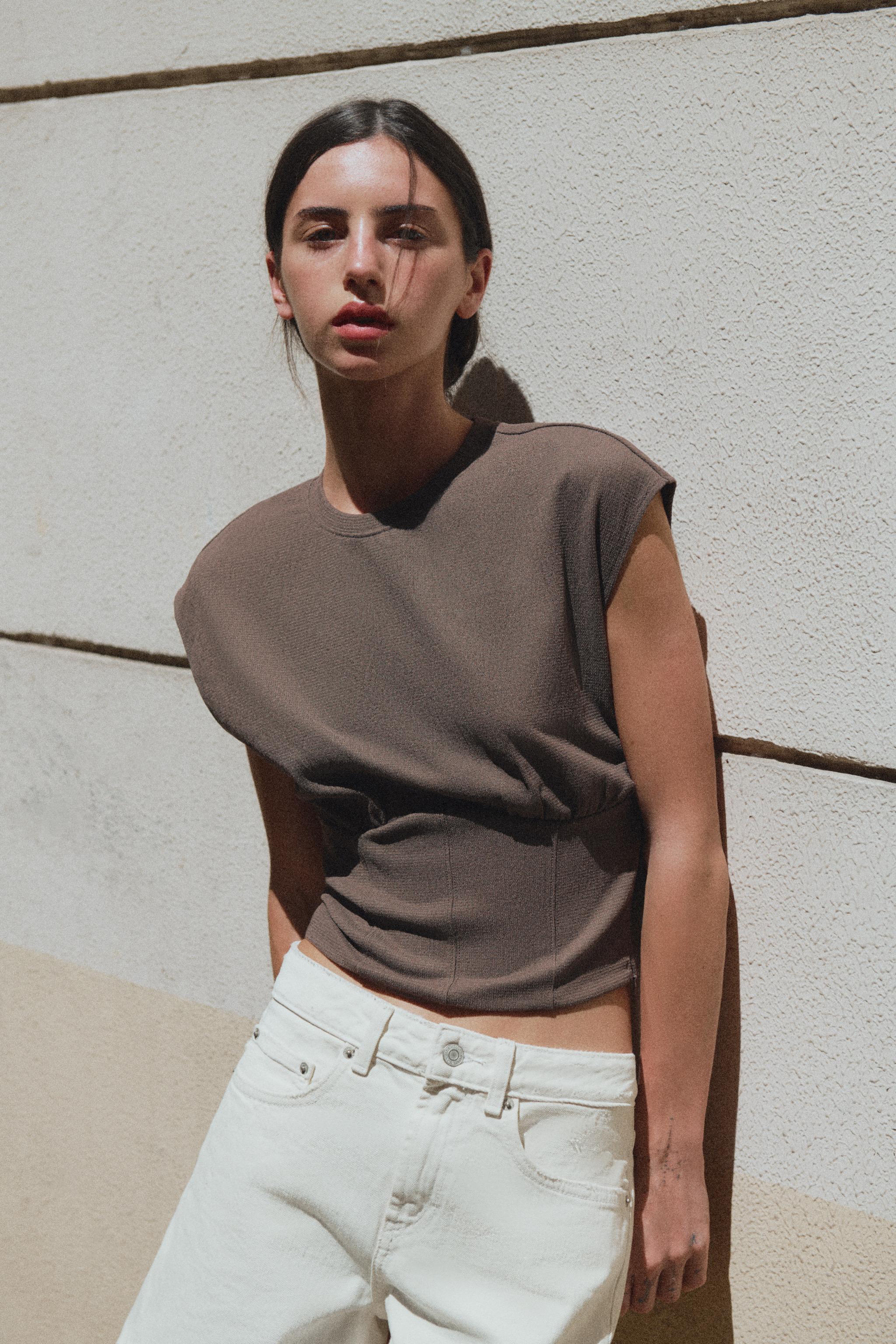 TEXTURED CORSET TOP — Mink