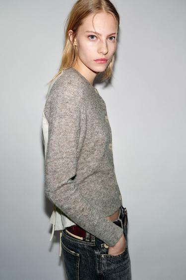 CONTRAST KNIT CARDIGAN WITH BELT - Grey marl by Zara - Image 2