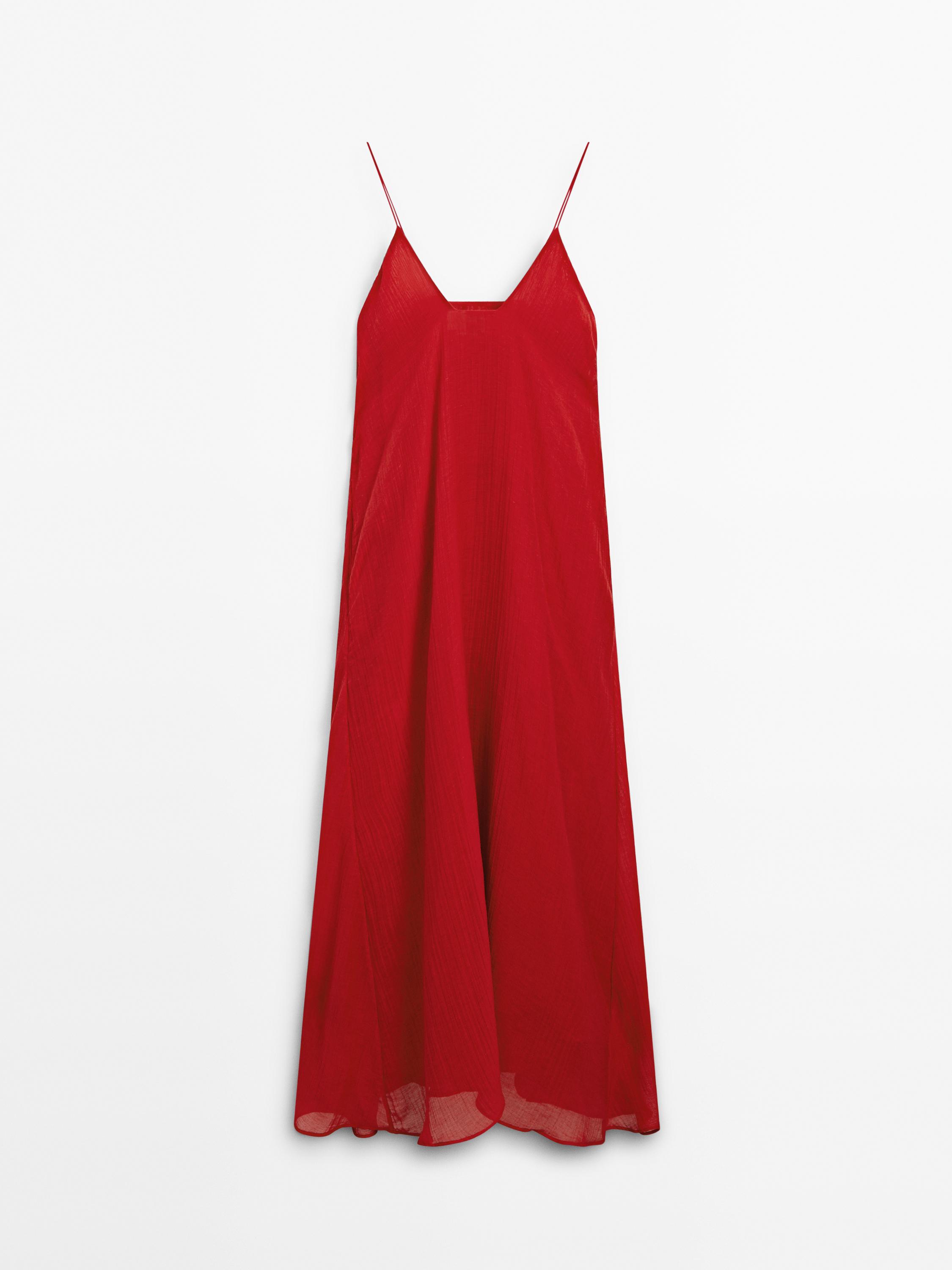 Long strappy dress with neckline detail - Limited Edition - Red 