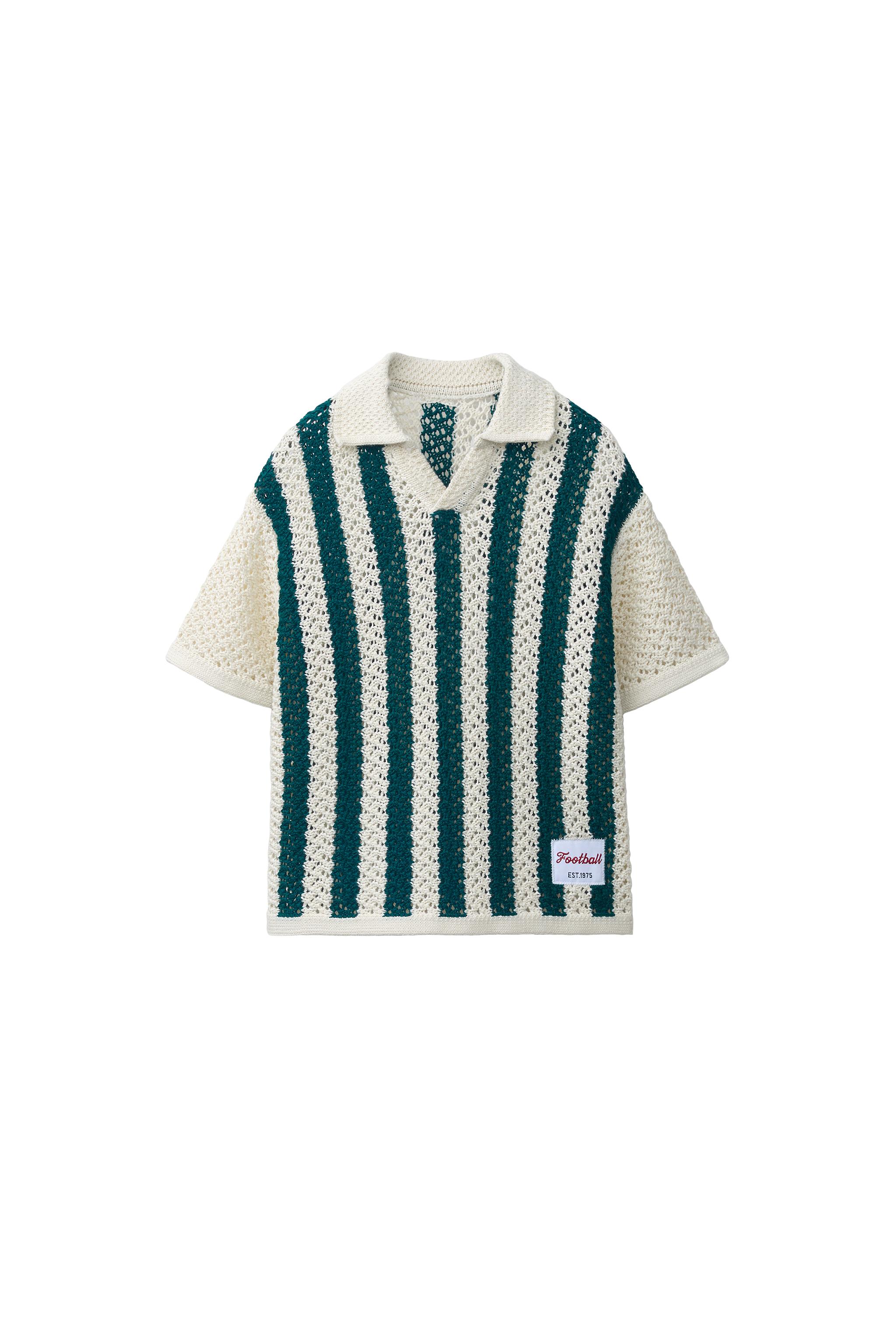 STRIPED KNIT POLO SHIRT - Ecru / Blue | ZARA Canada