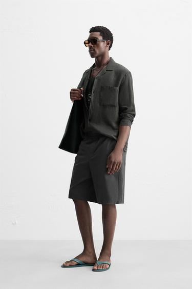 100% LINEN SHIRT - Grey / Tan by Zara - Image 3