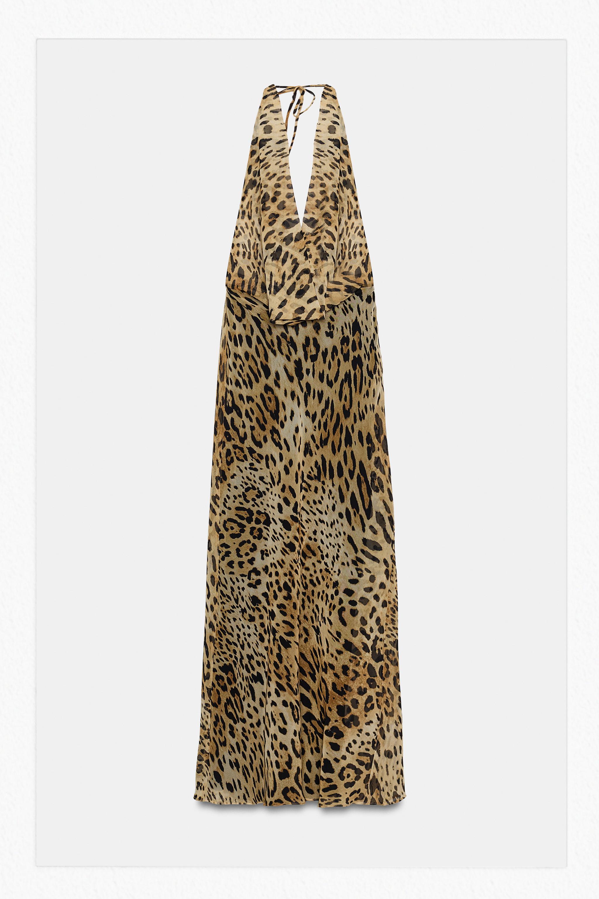 ANIMAL PRINT GEORGETTE HALTER LONG DRESS