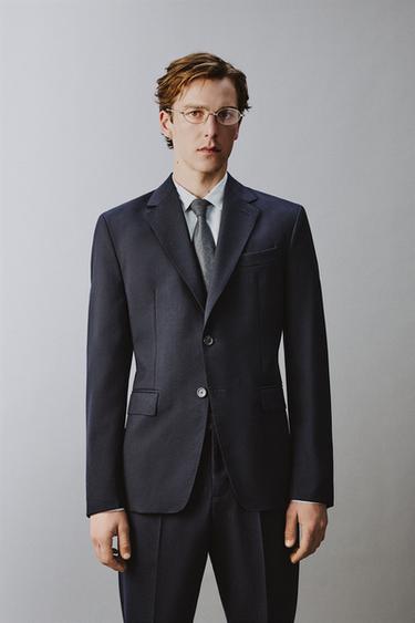 Zara 100% 義大利羊毛西裝外套 - 海藍色