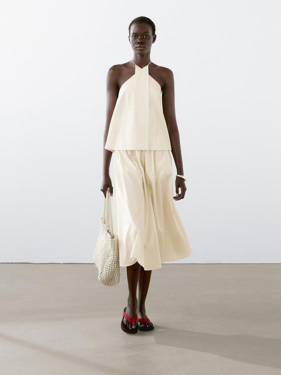 Stripe print flared midi skirt