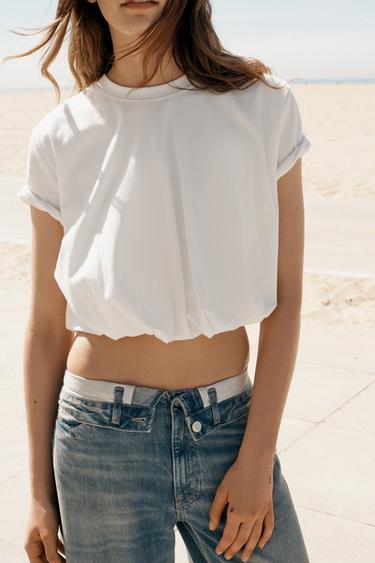 CAMISETA CROPPED ABULLONADA - Blanco de Zara
