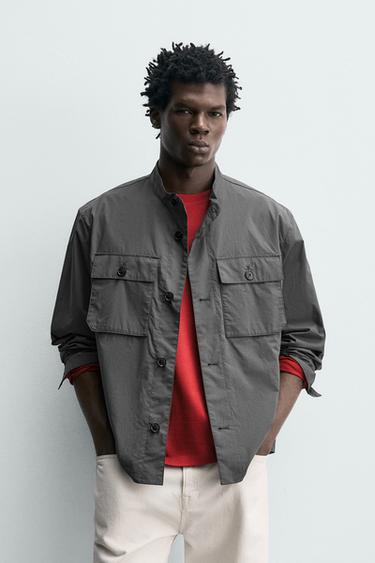 COTTON OVERSHIRT WITH POCKETS - Mid-grey by Zara