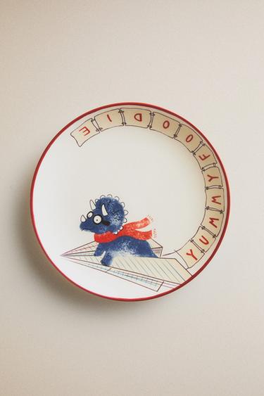 KIDS' DINOSAUR CERAMIC PLATE - Multicoloured by Zara
