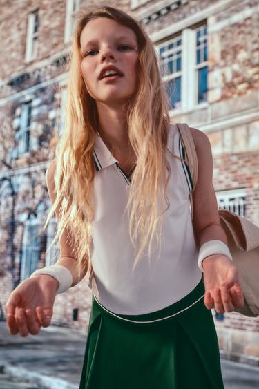 BOX PLEAT SKIRT WITH CONTRAST TRIM - Mid-green by Zara