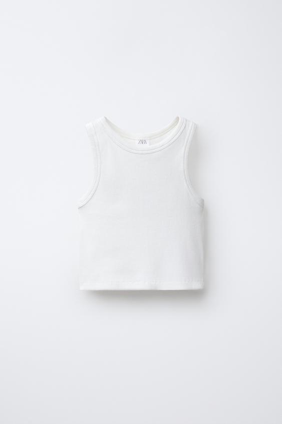 CAMISETA RIB BÁSICA - Blanco roto de Zara - Imagen 0