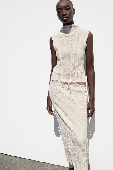 MIDI GARUMA SVĀRKI NO TEKSTURĒTA AUDUMA - Nebalināts no Zara