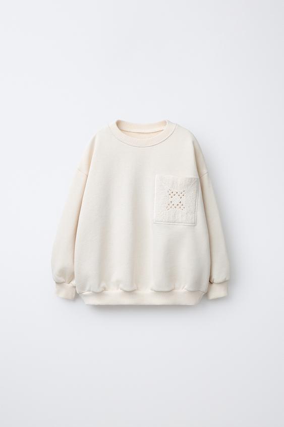 SUDADERA BOLSILLO CROCHET - Crudo de Zara - Imagen 0