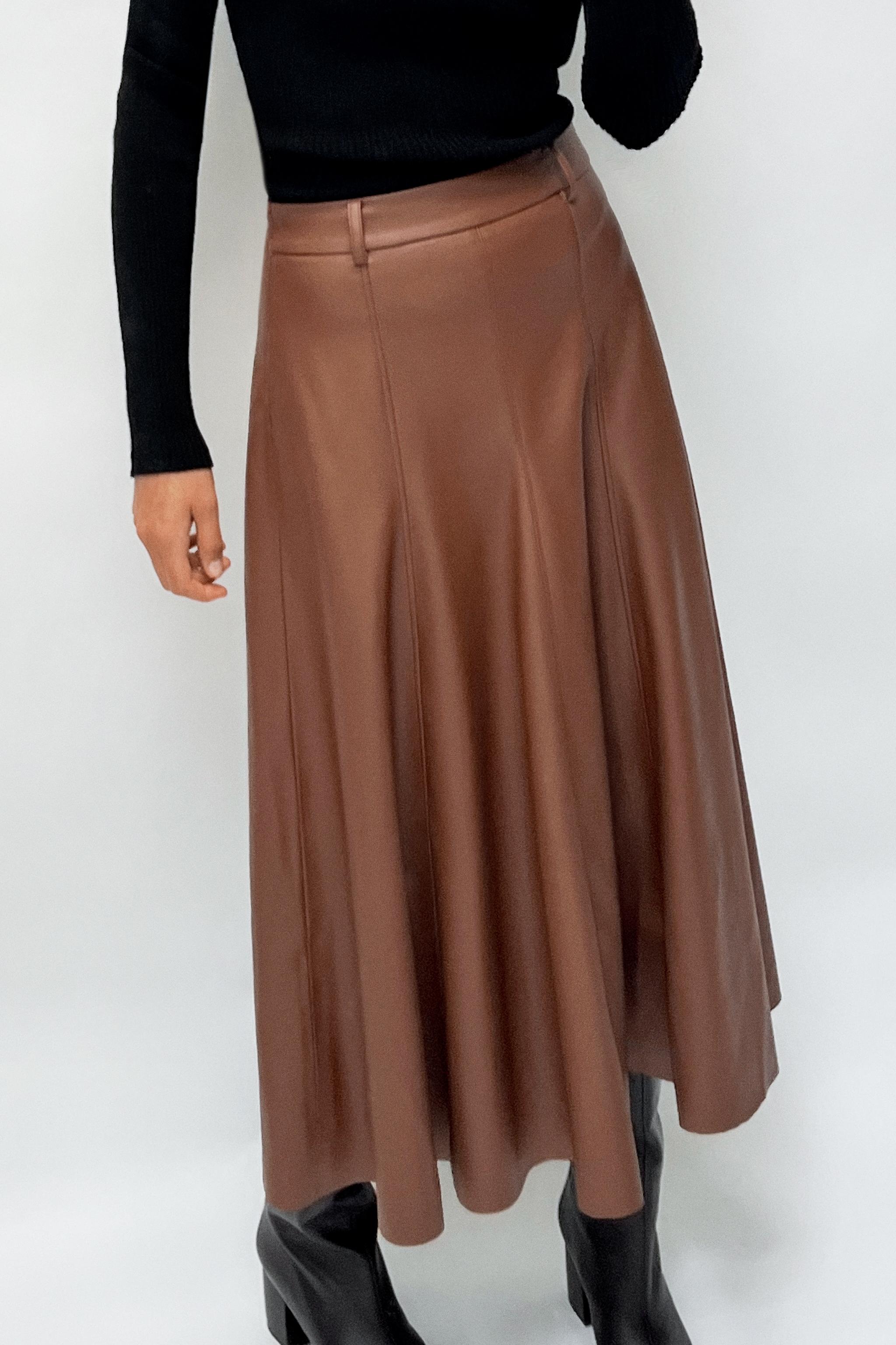 Brown leather pencil skirt zara best sale