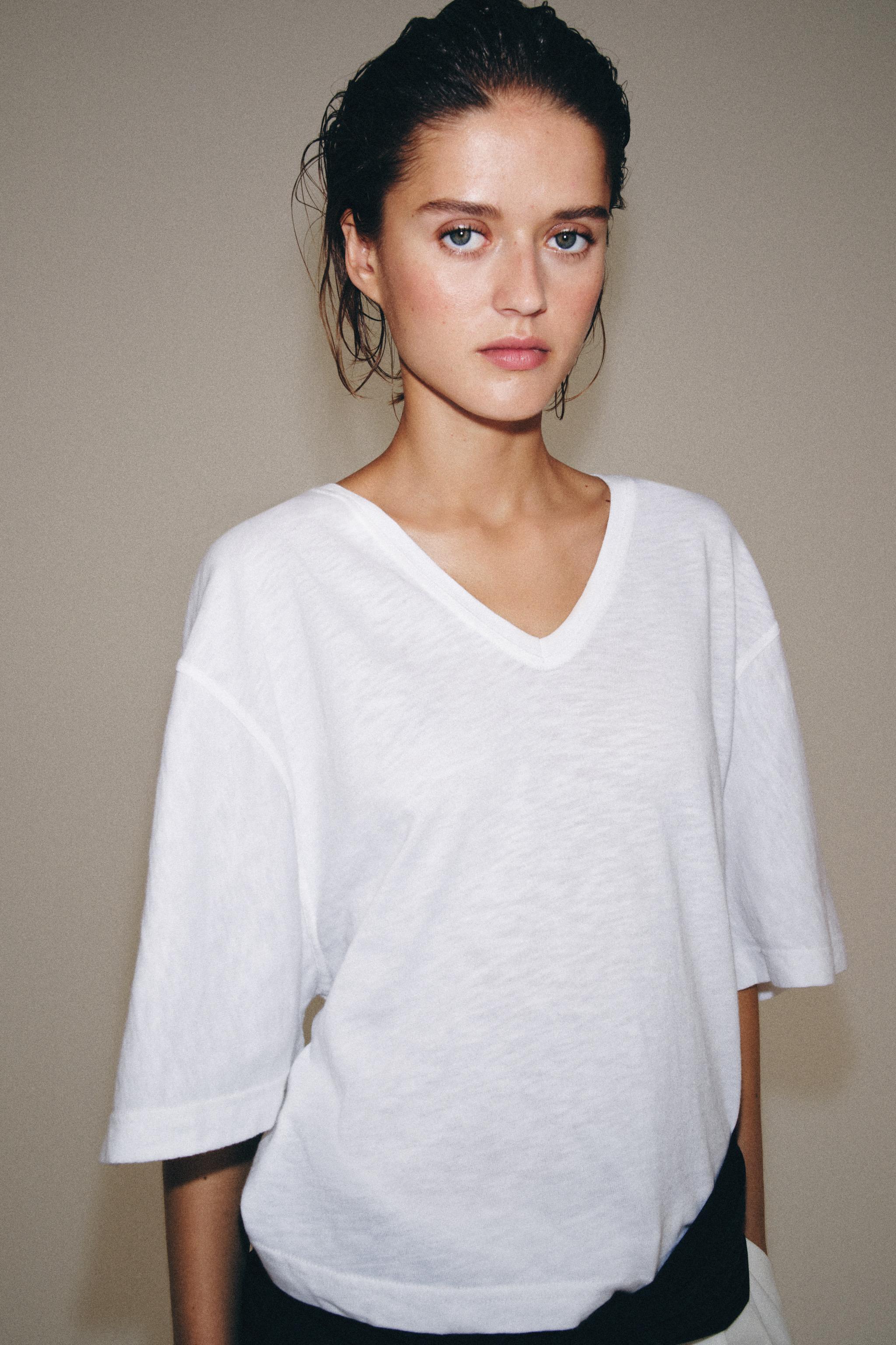 Zara V YAKA T-SHIRT görsel 2
