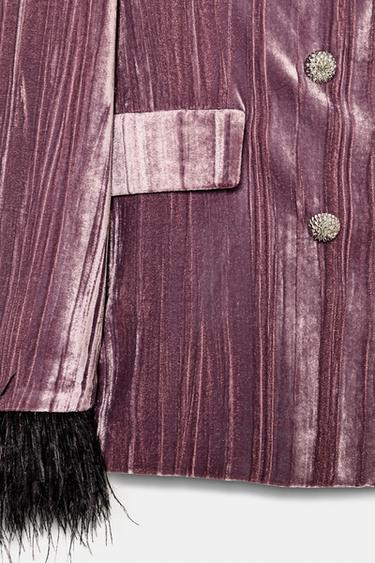 VESTE À BOUTONNAGE CROISÉ EN VELOUR ET PLUMES - Mauve de Zara - Image 8