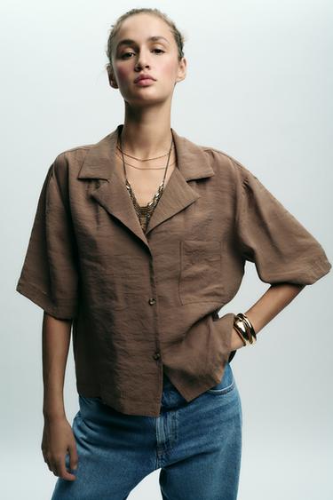 BLOUSE FLUIDE MANCHES COURTES - Marron / Taupe de Zara - Image 1