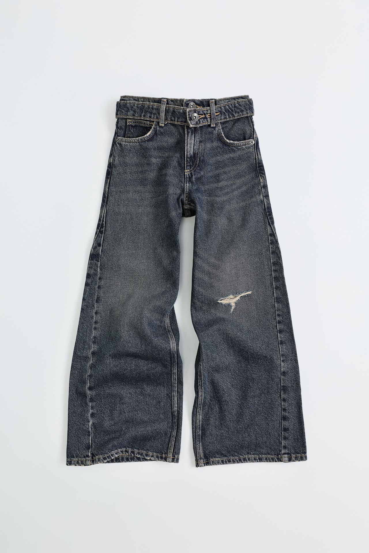 WIDE-LEG JEANS WITH BELT — Blue