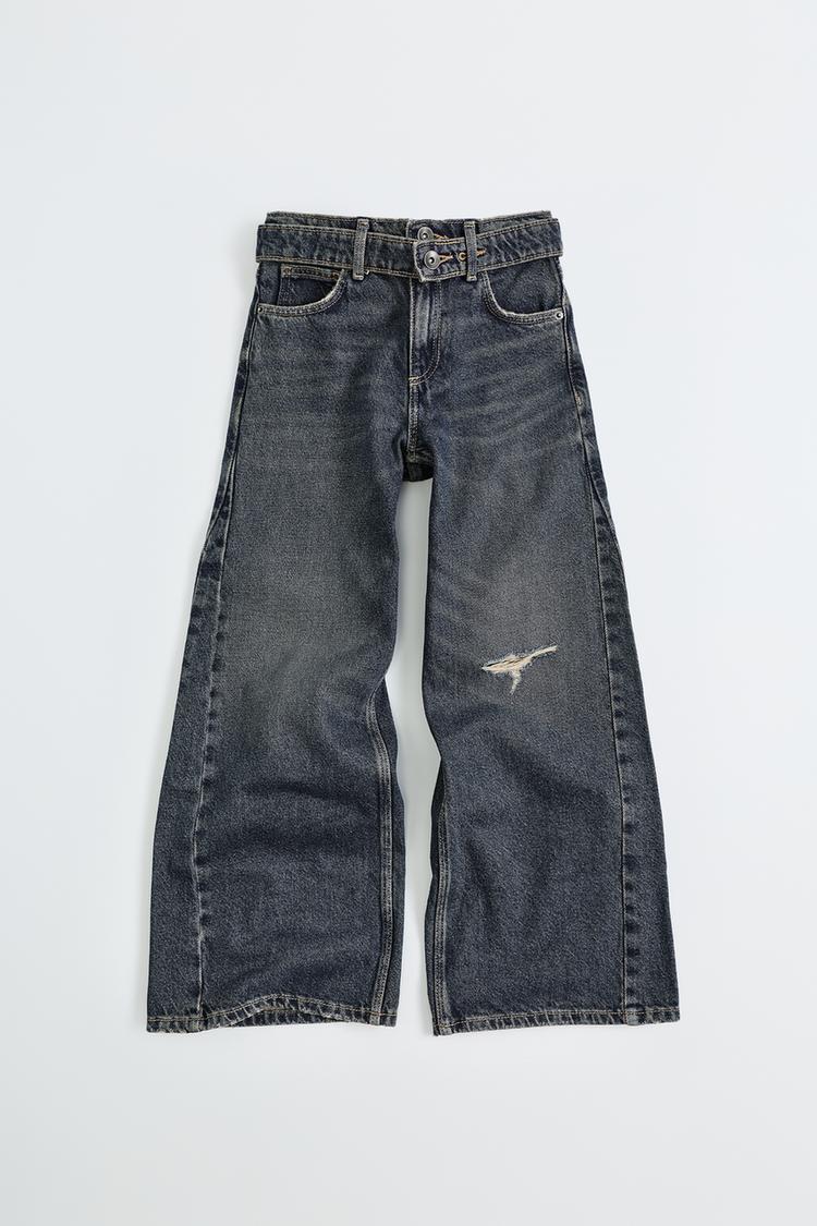 WIDE-LEG JEANS WITH BELT — Blue