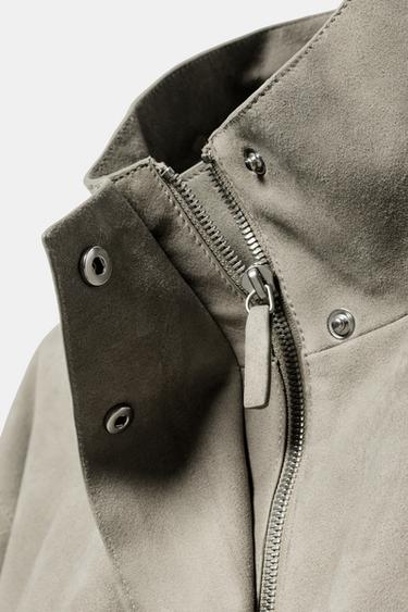 ZW COLLECTION LIMITED EDITION SUEDE LEATHER JACKET - Pearl grey by Zara - Image 7