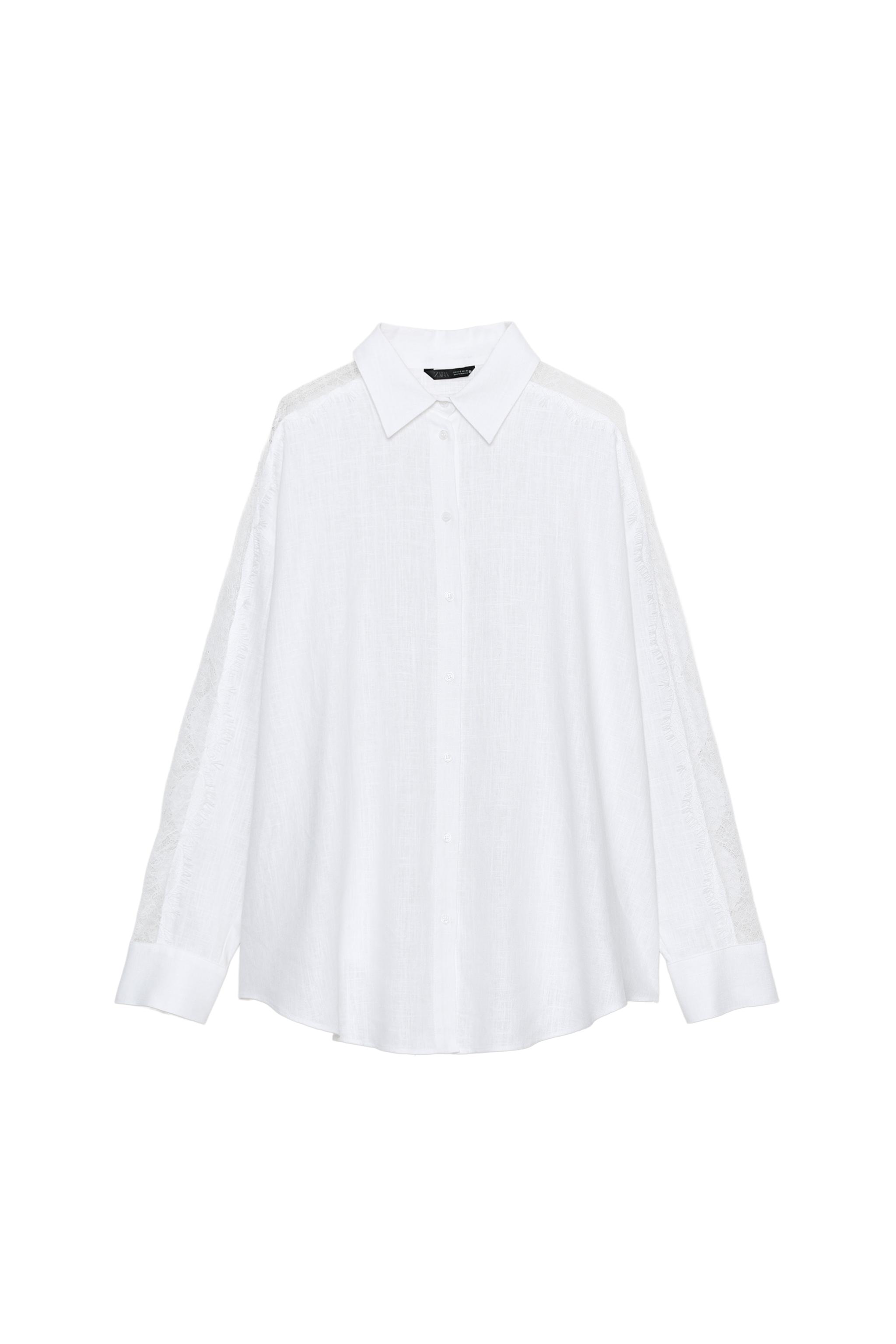 リネンレースオーバーサイズシャツ - ホワイト | ZARA Japan / 日本
