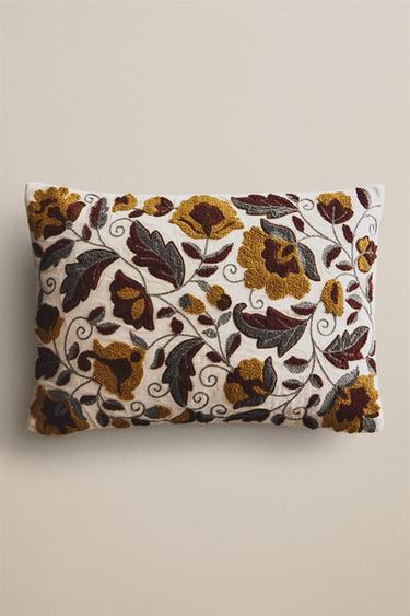 Floral tufting throw pillow cover — Mustard 1