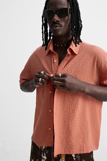 CHEMISE SEERSUCKER À CARREAUX - Rouge de Zara - Image 4